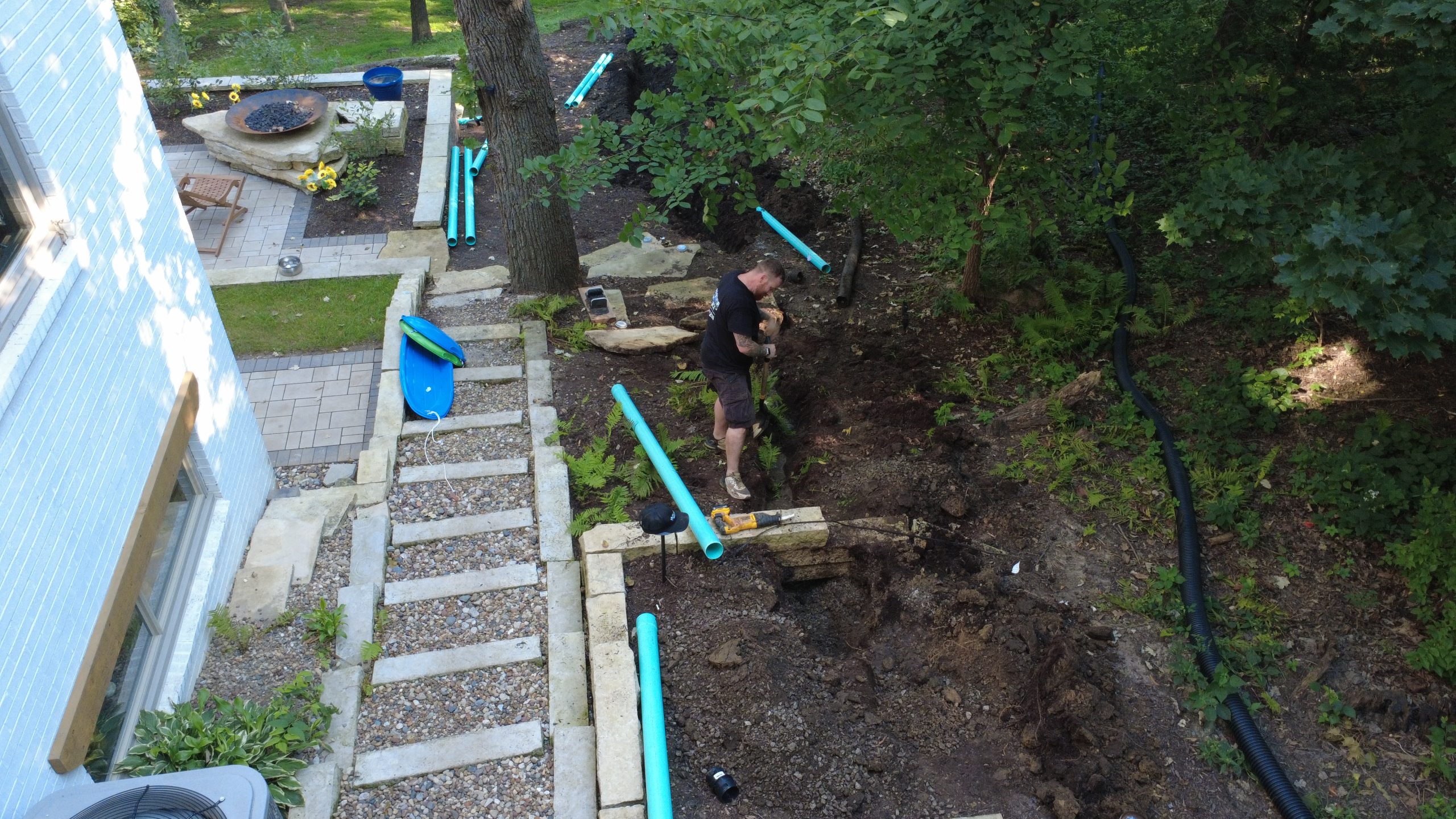 A1 Sewer Service residential downspout and drain project in Iowa City