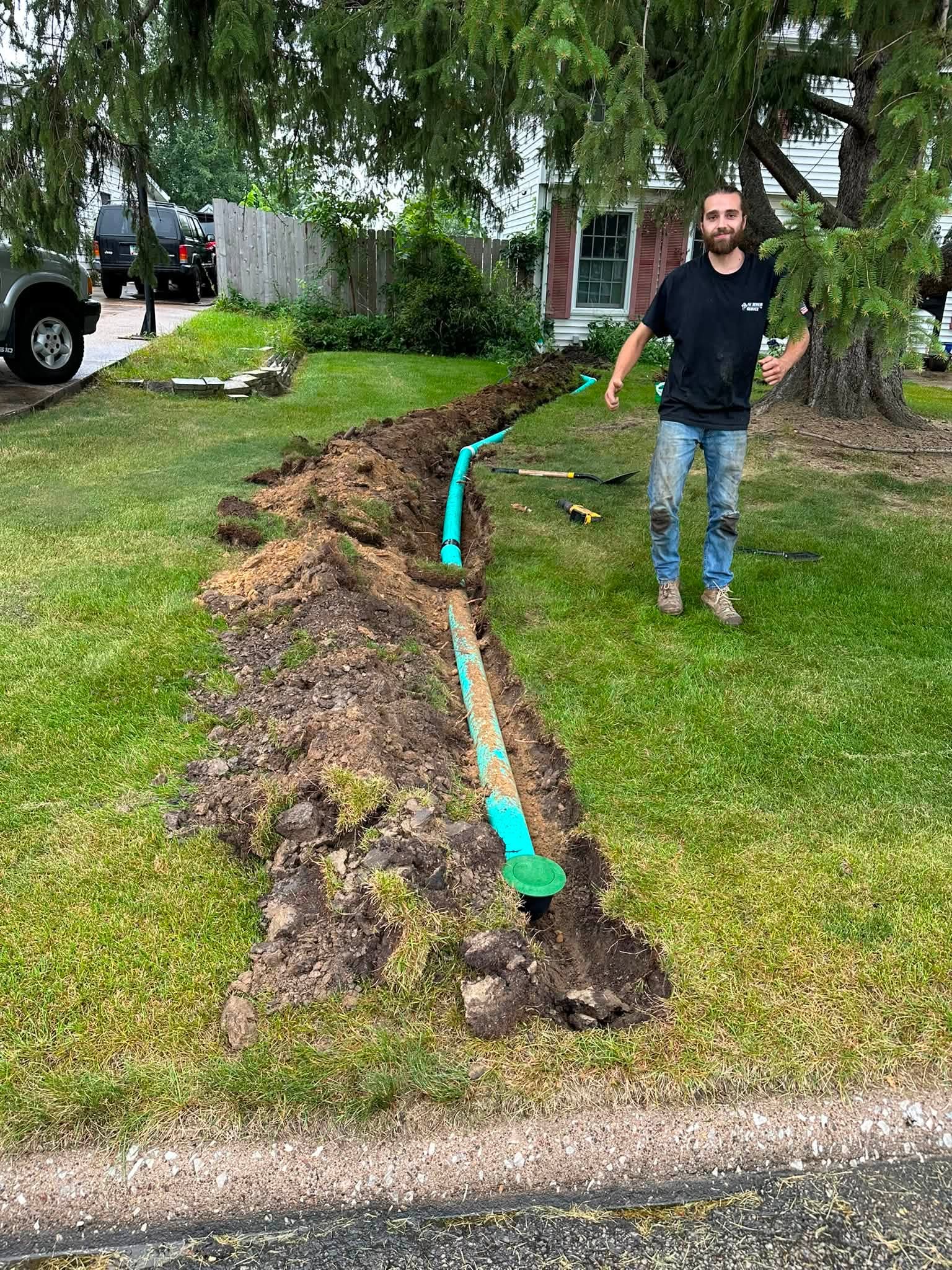 Finished plastic line for downspout and sump pump discharge
