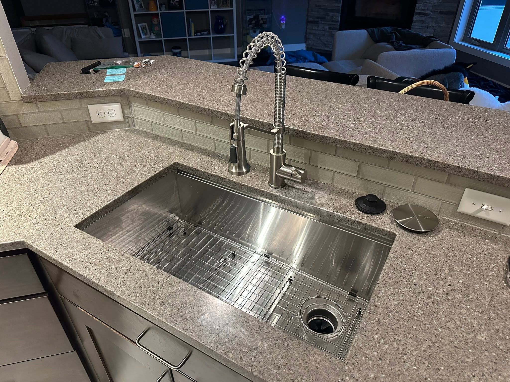 New sink and garbage disposal plumbed and tested